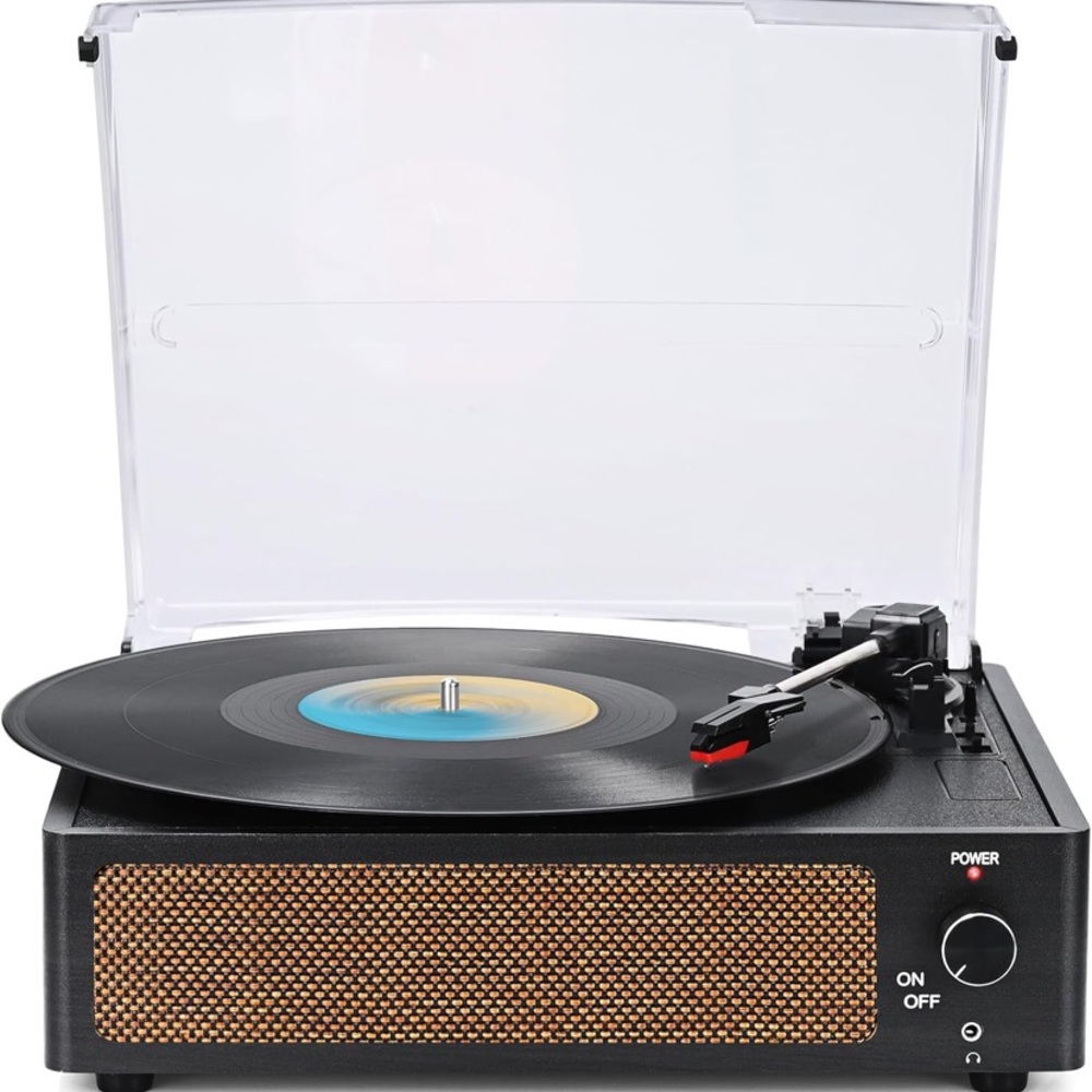Black Turntable with Brown Speaker